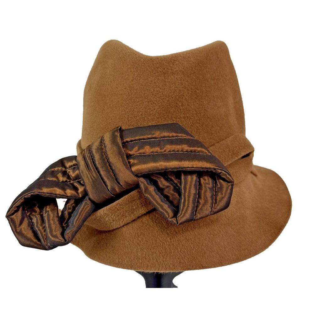 Tarnish Women's Brown Fur Felt Rabbit Hair Hat Made in Italy OSFM Bow On Front